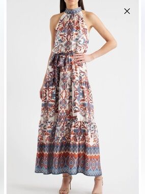 Julia Jordan Sleeveless Tiered Mock Neck Waist Tie Dress size 6